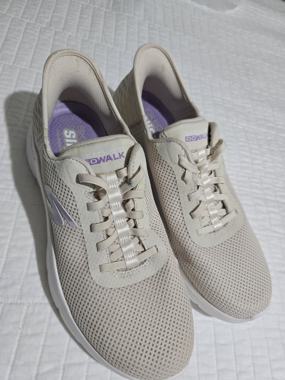 Skechers GOwalk Women's Beige Mesh Slip-On Walking Shoes